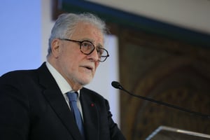Chems Eddine Hafiz, recteur de la Grande Mosquée de Paris, prononce ses vœux pour la nouvelle année à la mosquée, le 23 janvier 2025. © Thomas SAMSON / AFP
