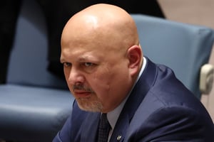Le procureur de la CPI, Karim Khan, au siège des Nations unies, à New York, le 27 janvier 2025. © MICHAEL M. SANTIAGO/Getty Images via AFP