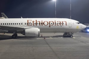 Un Boeing 737 MAX8 d’Ethiopian Airlines en partance pour Addis Abeba à l’aéroport d’Athènes, en janvier 2023. © NICOLAS ECONOMOU/NurPhoto via AFP