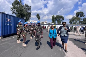 La représentante spéciale du secrétaire général de l’ONU, Bintou Keita, arrive à Goma, en RDC, le 12 juin 2025. © Monusco