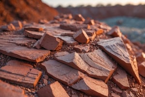 Bauxite mine, naturally weathered bauxite sedimentary rock on the surface.