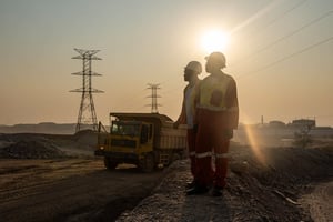 Des ouvriers de la mine de Tenke Fungurume, l’une des plus grandes mines de cuivre et de cobalt au monde, dans le sud-est de la RDC, le 17 juin 2023. © EMMET LIVINGSTONE/AFP