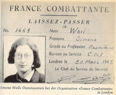 Le laissez-passer de Simone Weil comme rédactrice au service de la France libre en 1943. &copy; CC/Wikipedia
