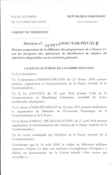 Décision de la HAC suspendant France 2. © HAC