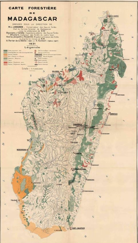 Carte forestière de Madagascar en 1931, conservée à l'IGN. &copy; IGN