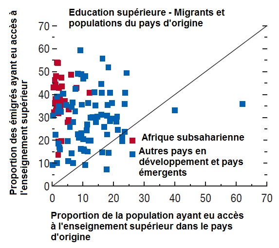 Niveau d'éducation des migrants originaire d'Afrique subsaharienne. &copy; Adapté de l&rsquo;édition d&rsquo;octobre du rapport Perspectives de l’économie mondiale 2016 du FMI