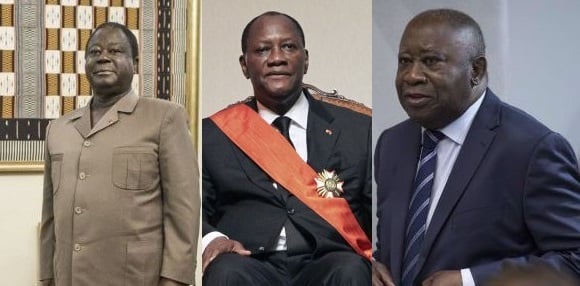 Henri Konan Bédié (à g.), Alassane Dramane Ouattara, Laurent Gbagbo. &copy; Montage JA/REUTERS/AP SIPA/ Sylvain Cherkaoui pour JA