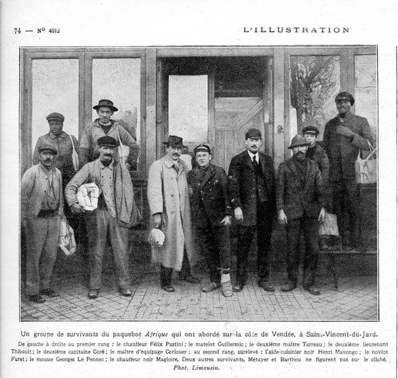 Photographie de rescapés du naufrage (en 1920 au Sables-d'Olonne) &copy; DR