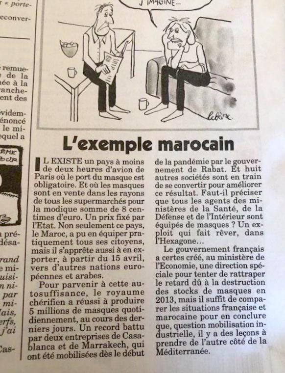 Article du Canard Enchainé sur la gestion marocaine de la pandémie de coronavirus. &copy; Le Canard Enchaîné