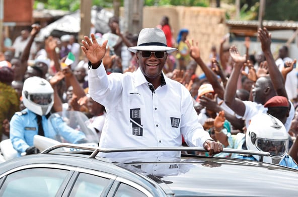 Le chef de l'État sortant, Alassane Ouattara, le 3 août, à Dabou (45 km à l'ouest d'Abidjan). &copy; Issouf Sanogo/AFP
