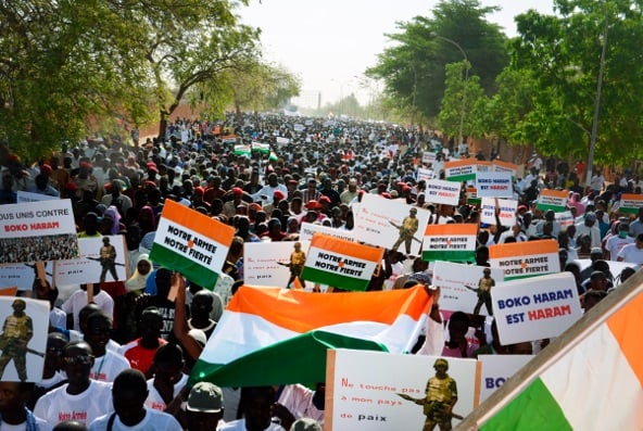 Manifestations hostiles à Boko Haram, en février 2015, à Niamey. &copy; Boureima Hama/AFP