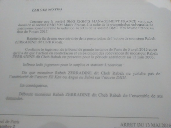 Arrêt de la Cour d'appel de Paris du 13 mai 2016 dans l'affaire "Didi". &copy; J.A.