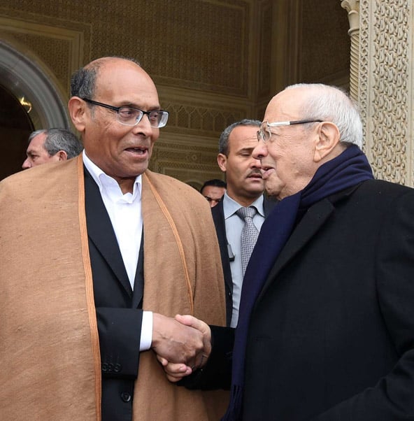 Moncef Marzouki aux côtés du nouveau président Béji Caid Essebsi, en décembre 2014. &copy; AP/SIPA