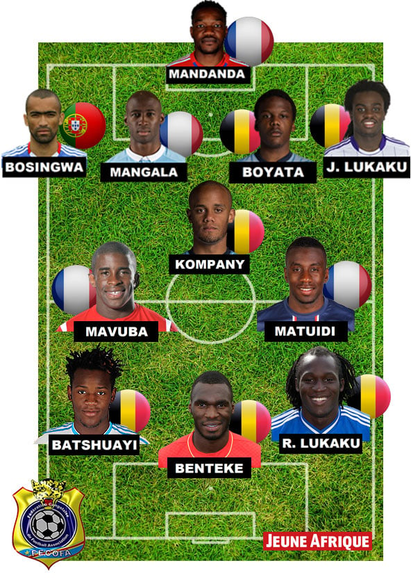 Composition possible de la RD Congo avec les joueurs d'origine congolaise. &copy; J.A.