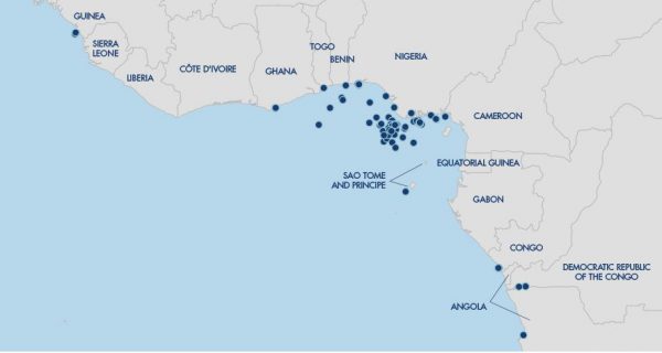 Carte des attaques dans le Golfe de Guinée en 2016 &copy; Capture d&rsquo;écran du rapport d&rsquo;OBP