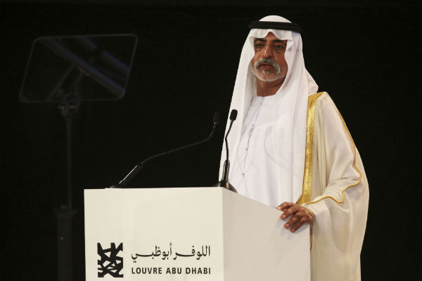 Sheikh Nahyan bin Mubarak Al Nahyan, ministre émirati de la Culture, le 6 septembre 2017 lors de la présentation officielle du Louvre d'Abou Dhabi. &copy; Jon Gambrell/AP/SIPA