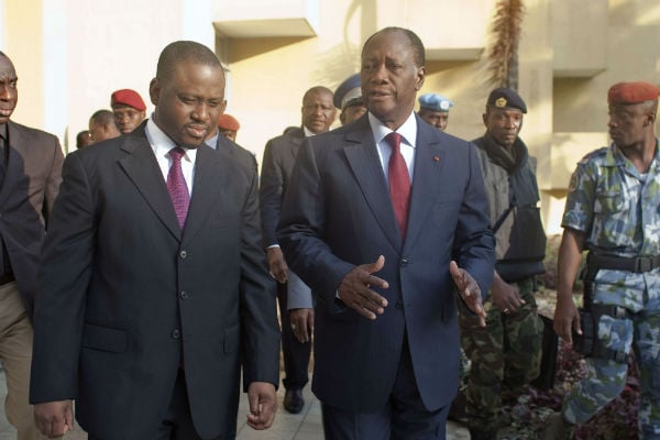 Alassane Ouattara en compagnie de Guillaume Soro à Abidjan le 4 décembre 2010 (photo d'illustration). &copy; Thibault Camus/AP/SIPA