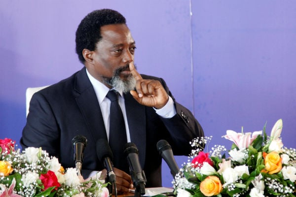 Joseph Kabila, lors d'une conférence de presse à Kinshasa le vendredi 26 janvier 2018. &copy; REUTERS/Kenny Katombe