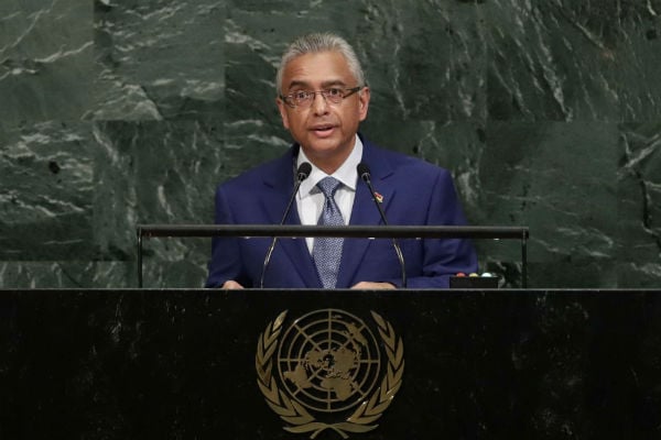 Pravind Kumar Jugnauth deva,t l'Assemblée générale de l'ONU, le 21 septembre 2017. &copy; Frank Franklin II/AP/SIPA