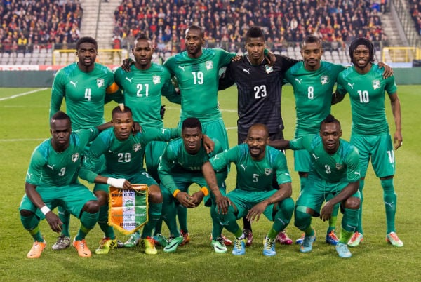 L'équipe de football de la Côte d'Ivoire juste avant un match amical contre la Belgique à Bruxelles le 5 mars 2014. &copy; Geert Vanden Wijngaert/AP/SIPA