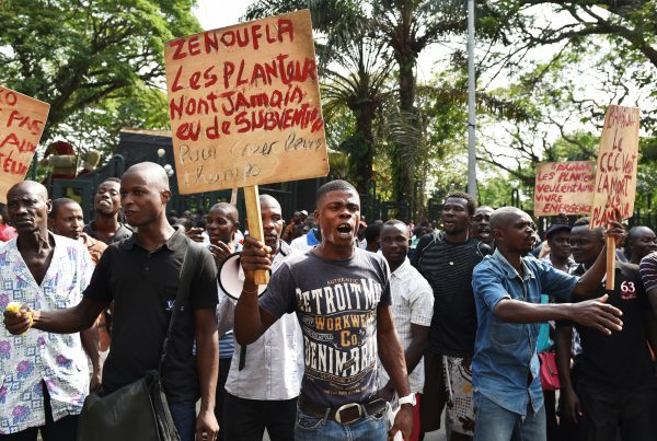 Manifestation de planteurs, le 16 février à Abidjan. &copy; ISSOUF SANOGO/AFP