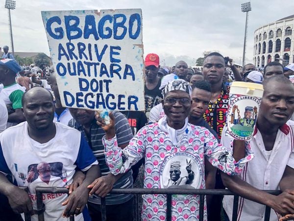 Des partisans de Laurent Gbagbo, lors du meeting commun FPI-PDCI, le 14 septembre 2019 à Abidjan. &copy; Anna Sylvestre-Treiner pour Jeune Afrique