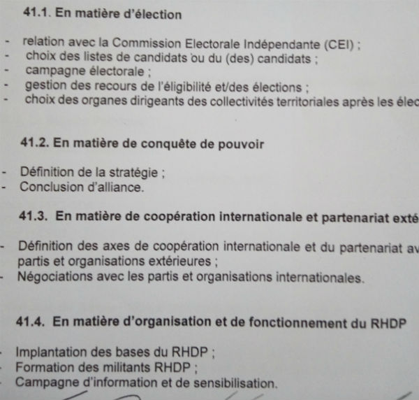 Une partie du passage concernant le transfert des compétences des partis fondateurs au futur RHDP &copy; Jeune Afrique