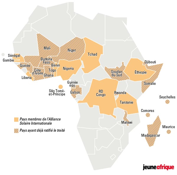 Les pays africains membres de l'Alliance solaire internationale. &copy; Infographie JA