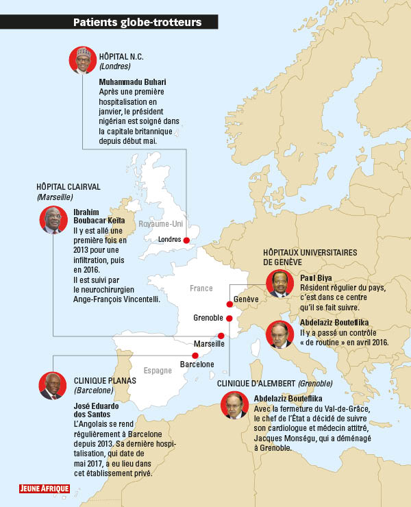 Ou vont les présidents africains pour leurs check-up médicaux ? &copy; Jeune Afrique