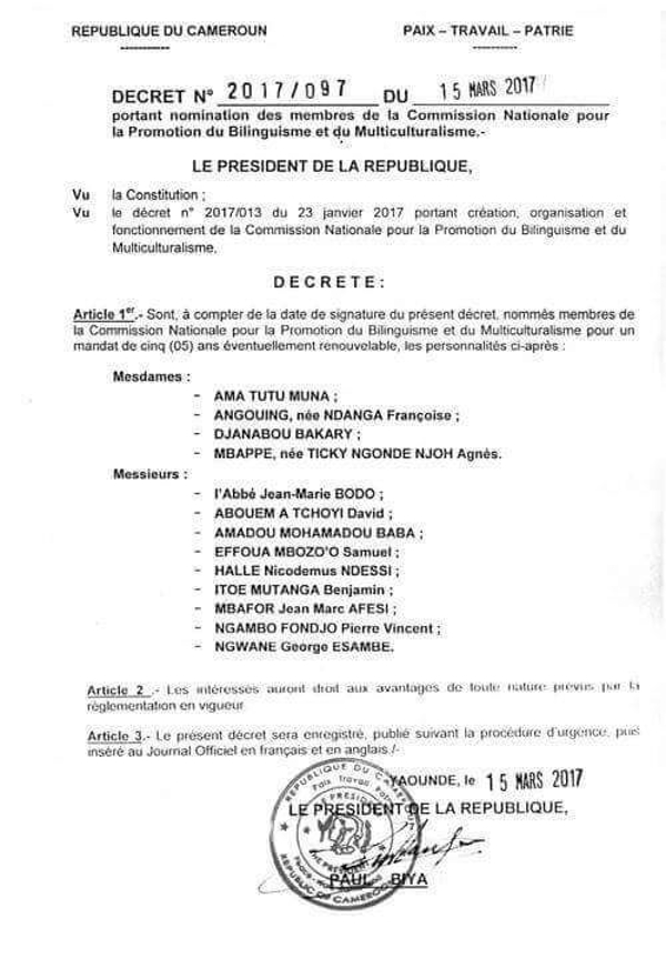  &copy; Décrets officialisant les récentes nominations à la Commission pour la promotion du bilinguisme.