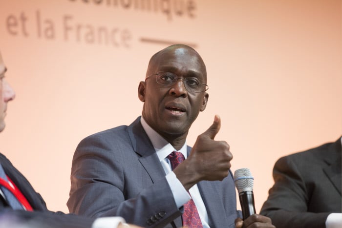 Makhtar Diop est directeur général de IFC, filiale du groupe de la Banque mondiale. Ici lors du Forum Afrique de Bercy, en 2015. &copy; Bruno Levy pour Jeune Afrique