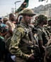 Des membres du M23 patrouillent sur la place de l’Indépendance à Bukavu, le 20 février 2025. © Luis TATO / AFP