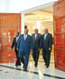 Au palais présidentiel de Haramous, à Djibouti, le 28 février. Ismaïl Omar Guelleh est entouré de ses homologues Hassan Cheikh Mohamoud (Somalie), Uhuru Kenyatta (Kenya) et Hailemariam Desalegn (Éthiopie). © VINCENT FOURNIER/J.A.