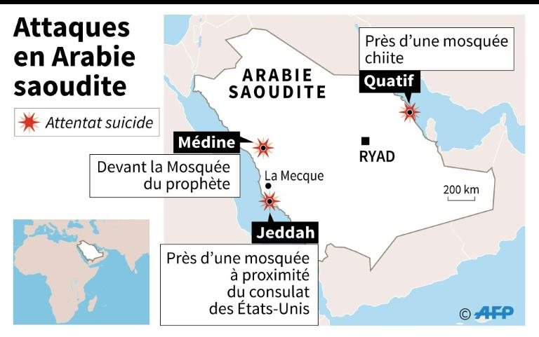Carte des attaques du 4 juillet en Arabie Saoudite. &copy; AFP