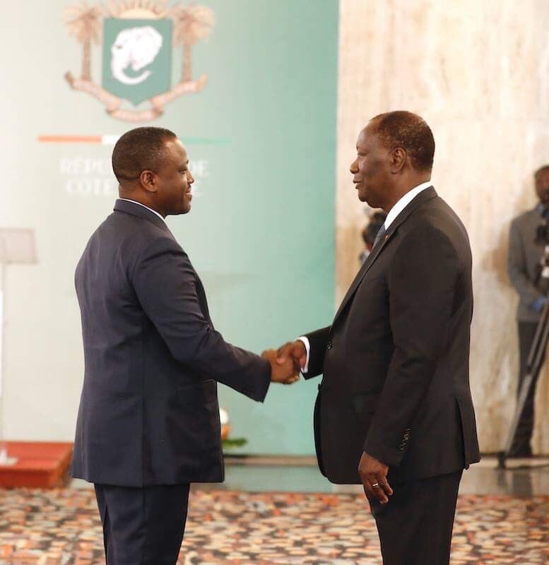 Guillaume Soro et Alassane Ouattara, le 7 janvier 2019 à Abidjan lors des vœux du chef de l'État. &copy; DR-Présidence ivoirienne