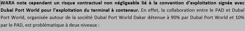 Tiré du rapport sur la notation du Port de Dakar.