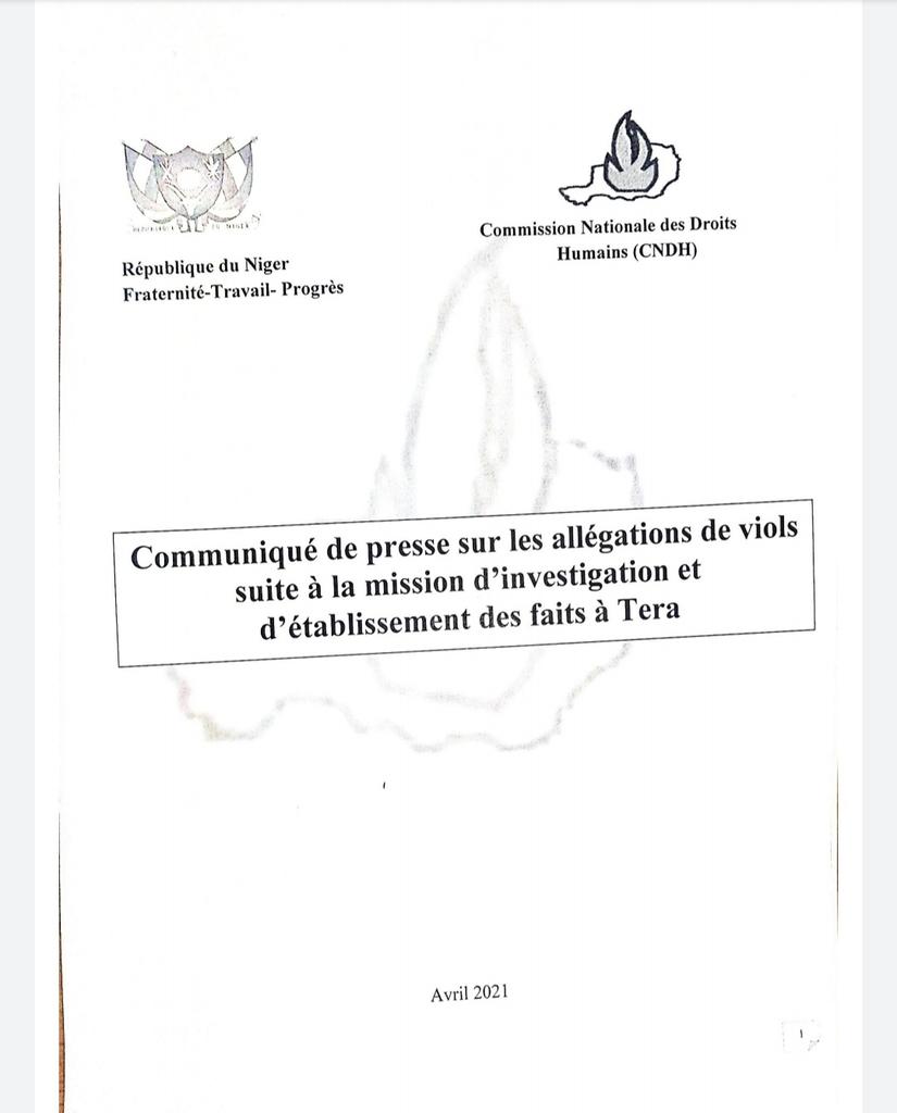 Rapport de la CNDH du Niger au sujet des accusations de viols par des soldats du G5 Sahel. &copy; CNDH