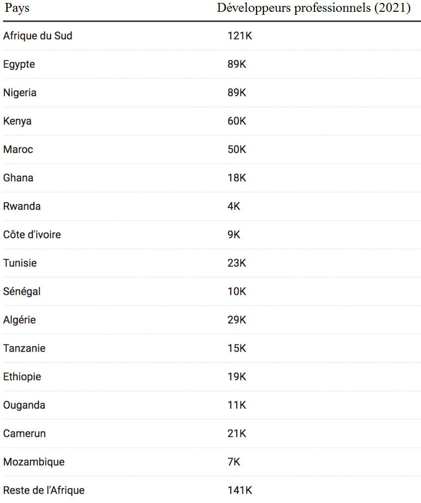 Développeurs professionnels en Afrique, en 2021. &copy; Développeurs professionnels en Afrique, en 2021. Source : Google- Accenture