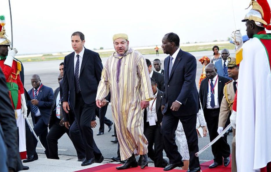 Mohammed VI a été accueilli par Alassane Ouattara, à Abidjan, le 30 mai. &copy; Kia Sambou/AFP